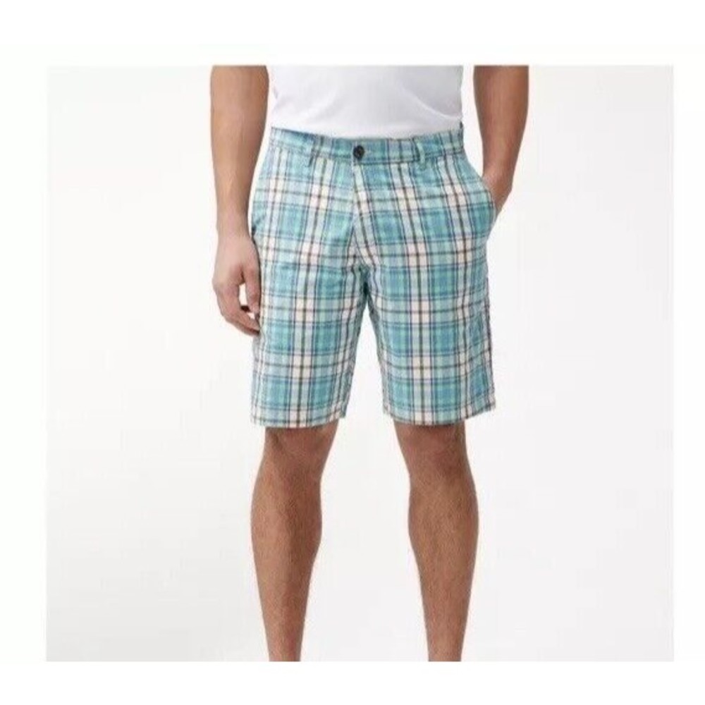 Tommy Bahama Men’s Reversible Porto De Palm 10-Inch Shorts Plaid Palm Trees 36